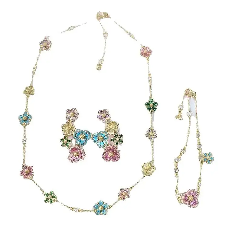 2024 جديد Ks سلسلة الربيع الحلو البريق اللون ثلاثي الأبعاد الزهور غير النظامية أقراط البتلة قلادة سوار قلادة مجموعة