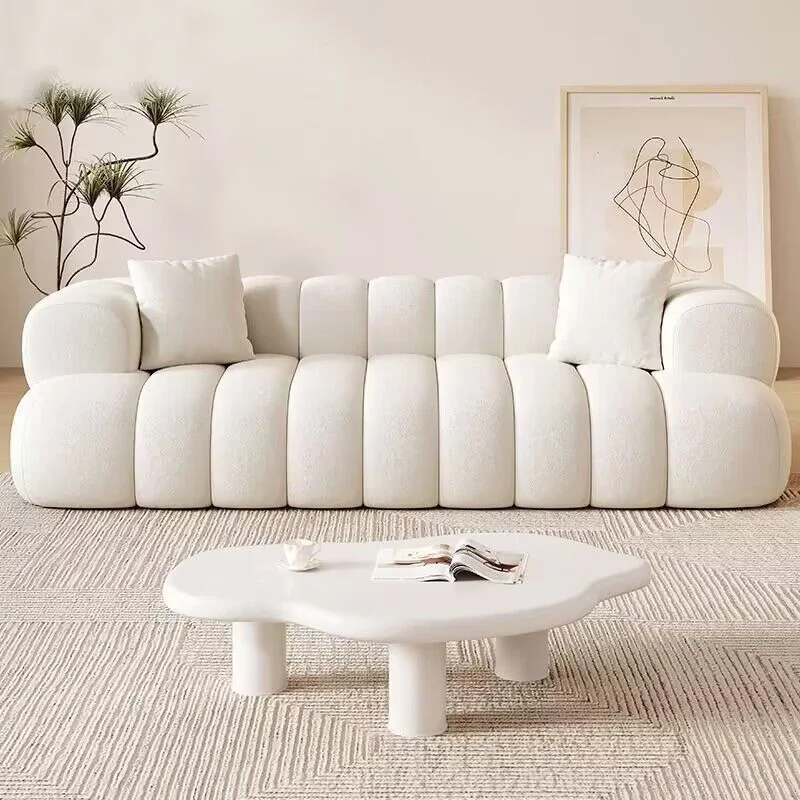 

Soft Lamb Fleece Curved Living Room Sofa with Wide Seat Modern Comfort Couch for Apartment Elegant Wood Frame Sofas Home Couches