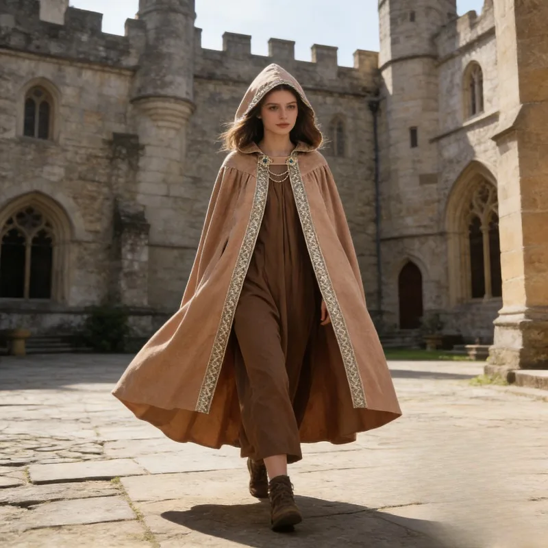 

Костюм для косплея на Хэллоуин: кружевной плащ с капюшоном, поясом и винтажным романтическим дизайном в стиле Ренессанс