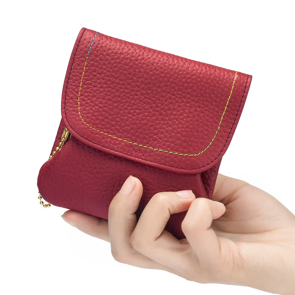 Mini billeteras de cuero genuino para niñas y mujeres, tarjetero, bolso portátil de piel de vaca, monedero pequeño para dinero, bolsa para auriculares cortos