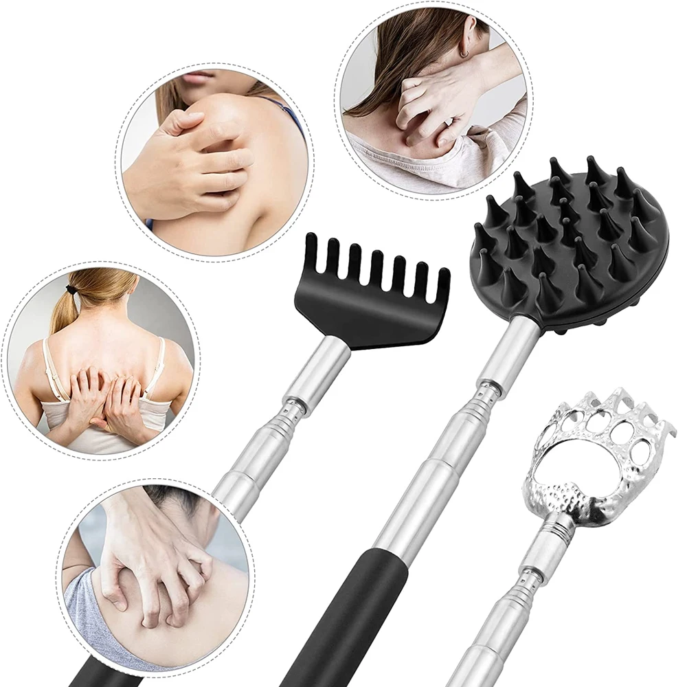 Extendable Back Scratcher with 3Pcs Detachable Scratching Head,Super Satisfying Scratch,Relieves Itching on Back,Head,Belly,Body