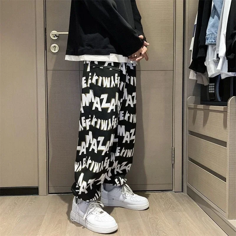 

Pop L Pants Man Straight Wide Hippie Hip Hop Baggy Loose For Men Aesthetic Hot Slacks Polyester Harajuku Fashion Cheap