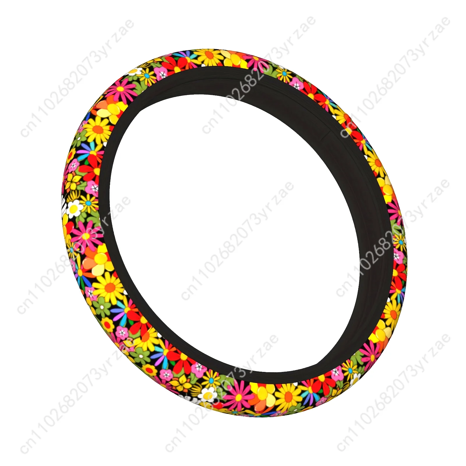

Hippie Flower Car Steering Wheels Cover Universal Type Environmental Friendly Comfortablenon-slip Steering Wheel Wrap