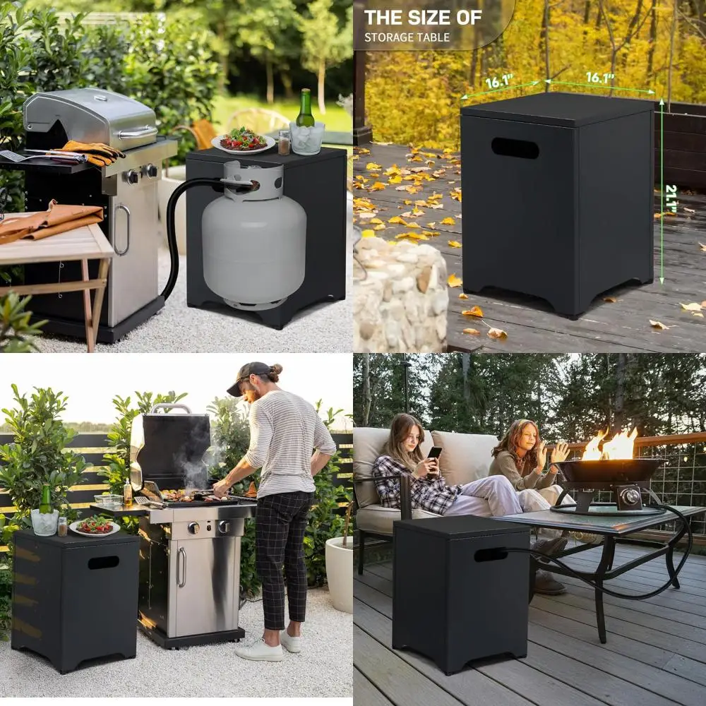 

Чехол для стального пропанового баллона 16 дюймов с ручкой, многофункциональный уличный ящик для хранения, приставной столик, для патио, сада, гостиной, черный