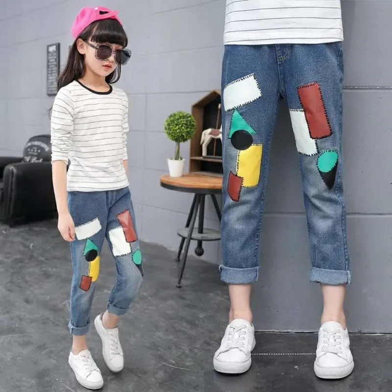 Cartoon Bear Girls Jeans Spring Autumn Children\'s Wear Girls\' Denim Trousers Teenage Kids Casual Loose Pants 2 4 6 8 10 12 Years