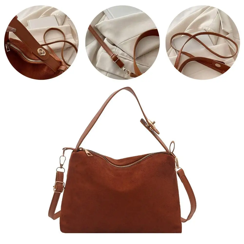 Vintage Wildleder-Handtasche, Retro Matte Unterarmtasche für Damen, Vielseitige Einzel-Schultertasche, Lässige Crossbody-Tasche – Detail 28