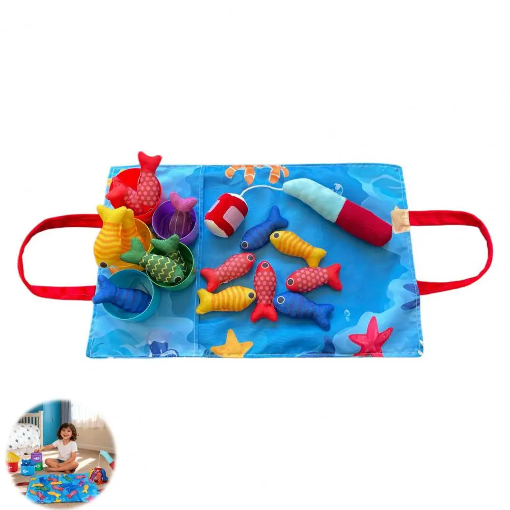 Kids Fishing Toys Plush Little Fishpond Set Simulating Fishing Games Number Color Cognition Fine Motor Training Montessori Toys