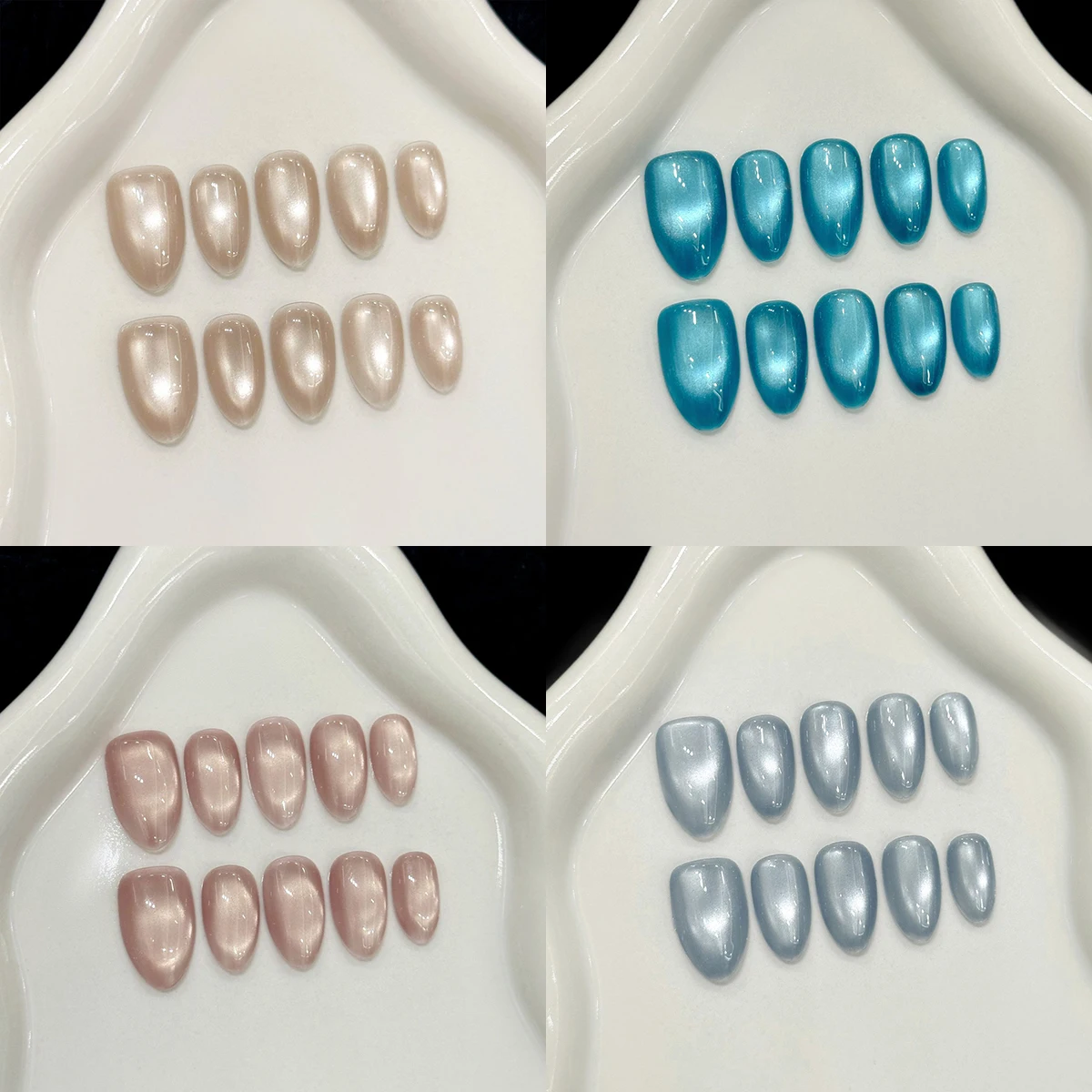 

10 шт., накладные ногти ручной работы, однотонные стеклянные бусины, кошачьи глаза, накладные ногти, многоразовые, простые, длинные, миндалевидные, накладные ногти, носимые