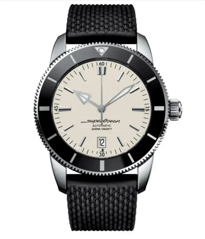 ساعة ميكانيكية أوتوماتيكية فاخرة للرجال Superocean باللون الأسود والأزرق بحزام مطاطي ساعات رياضية 46 ملم relogio