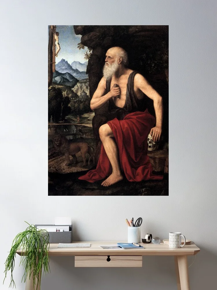 

Bernardino Luini - The Penitent St Jerome, Art Print Canvas Poster, Living Room Decor, Home Wall Picture