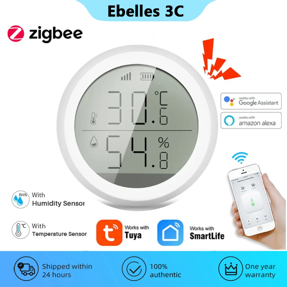 Tuya Smart ZigBee3.0 Temperature and Humidity Sensor Smart Life APP Control Indoor Humidity Detector Works with ZigBee Hub