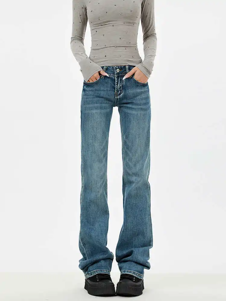 

Женские джинсы с низкой посадкой, джинсы в американском стиле ретро Gyaru Bootcut Y2k, японский стиль 2000-х годов, Harajuku, сложенные узкие зимние джинсы