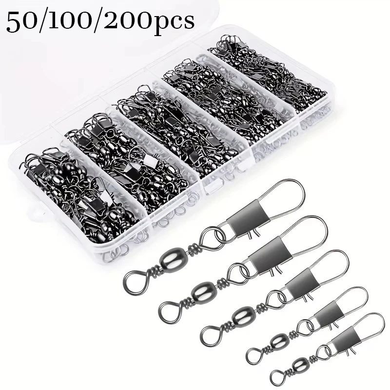 50/100/200pcs Stainless Steel Safty Interlock Snaps Lure Connector Fishing Connector Swivels Interlock Pin for Fresh & Saltwater