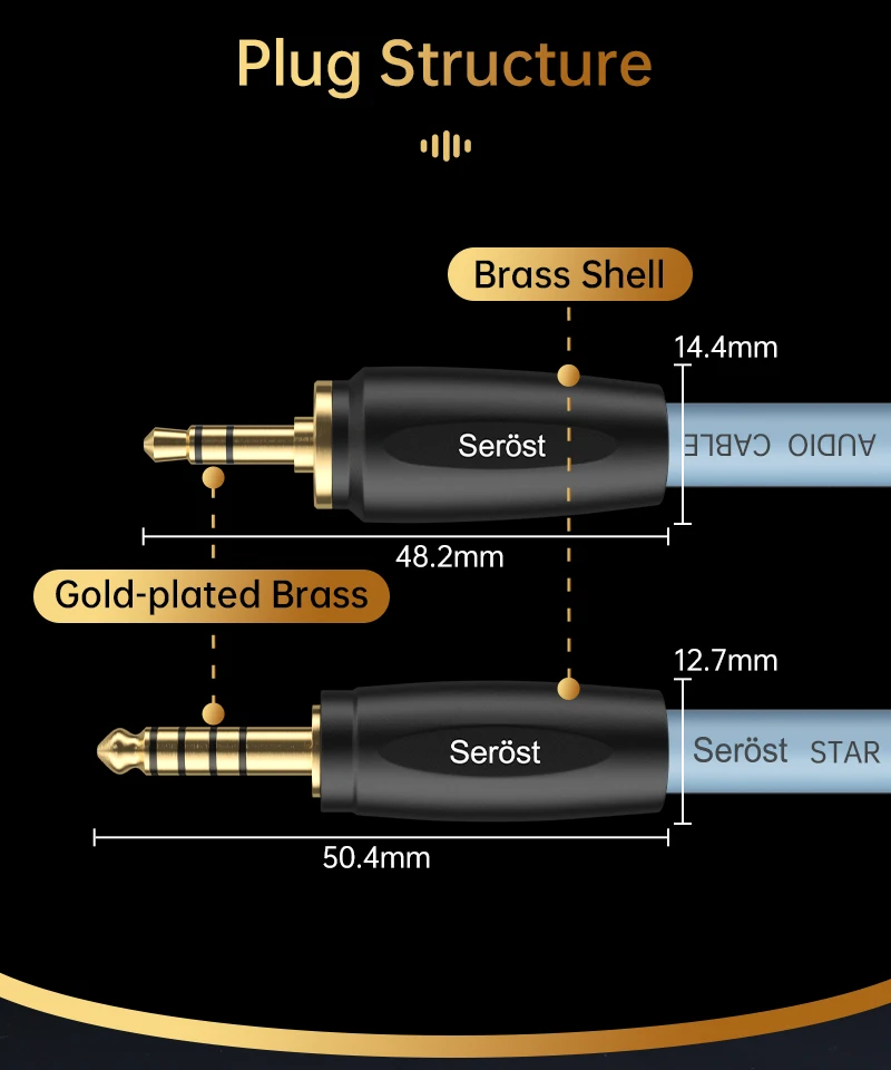 Serost Star HiFi Audio 4,4mm auf 3,5mm Adapterkabel aus sauerstofffreiem Kupfer für Verstärker, Musikplayer, Lautsprecher, Kopfhörer – Detail 5