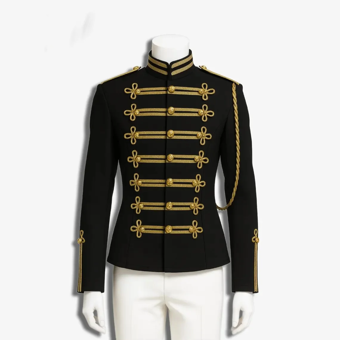 Custom Made Super Singer MJ Black Military Hussar Jacket Adult Unisex Vintage Gold Braided Office Coat