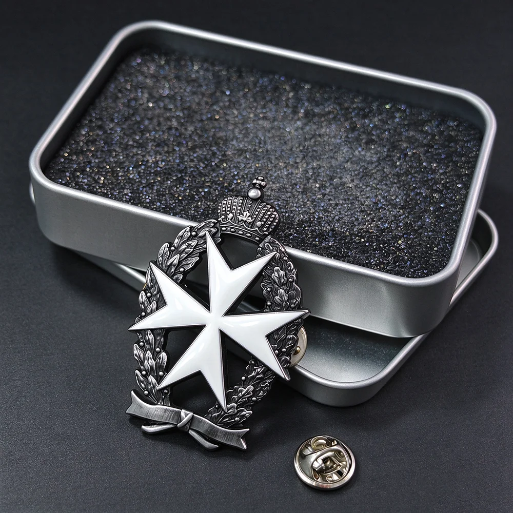 1PC Russian Order Saint John of Malta Iron Cross Medal, Antique Tin Color, Military Butterfly Clutch Pin Back Decoration Crafts