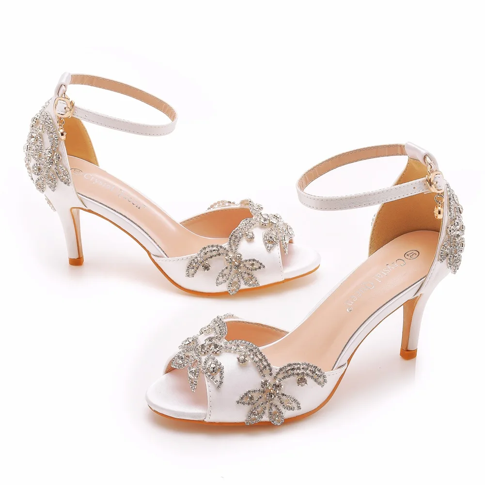 Summer Buckle Strap High Heel Women Sandals Sexy Party Rhinestone PU 7.5CM Thin Heels Casual Woman Shoes Dress Blue image 6