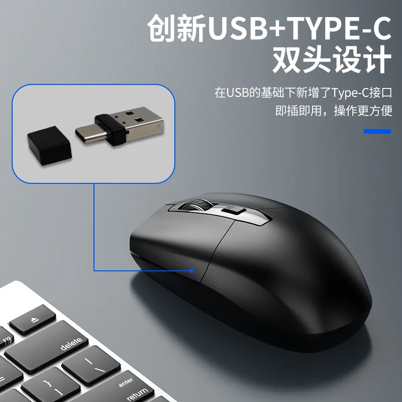 mute Dual head Raton inalambrico wireless optical mouse Type-C interface Silent wireless mouse USB dual-use interface