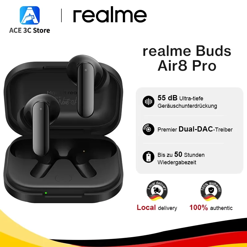 2026 NEUE realme Buds Air 8 Pro, Transparenzmodus, 55dB Adaptive Geräuschunterdrückung, Bluetooth 6.1, IP55, Kopfhörer