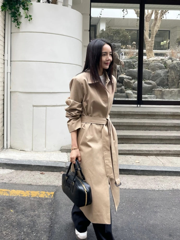 

Briti Sle Women's Mid-Length Coat Belted Waist i Color Faionable Spring Autumn New Sle Commute Long Sve Coat