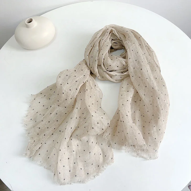 Spring and summer 100% linen polka dot lightweight breathable sunscreen scarf shawl