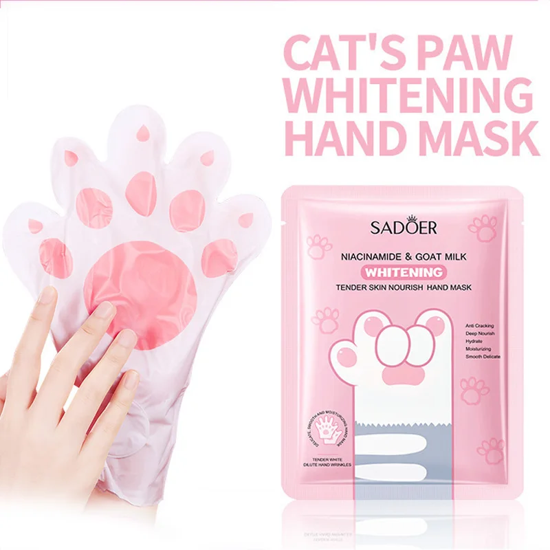 SADOER Süße Katzenpfoten-Handmaske, aufhellend, feuchtigkeitsspendend, Anti-Aging, Anti-Falten, Peeling-Handhandschuhe, Hände-Peeling