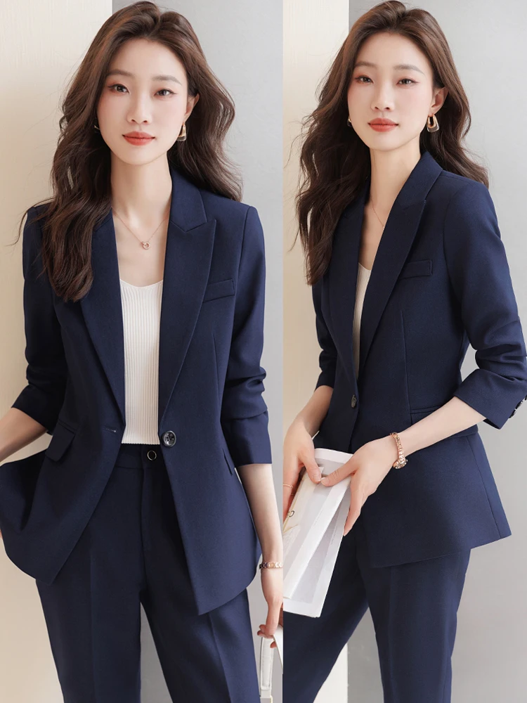 

Костюмный пиджак женский кобальтового цвета для профессиональной работы, деловой одежды, собеседований, из полиэстера, с длинными рукавами, на пуговицах