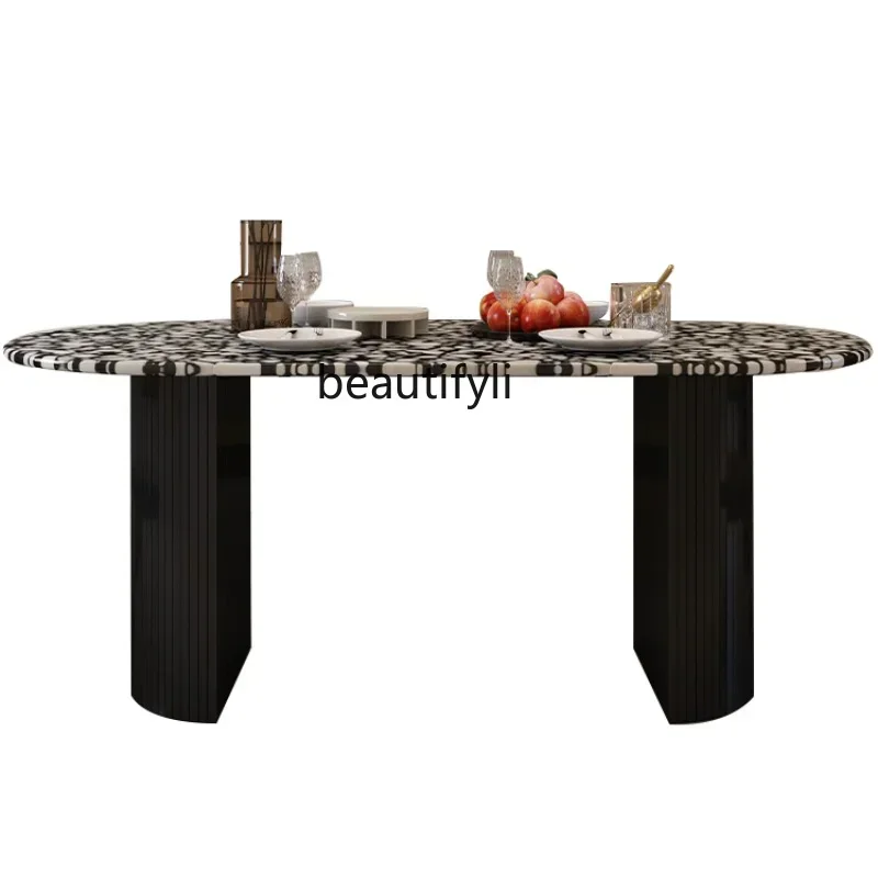 CC182R11 French Entry Lux Terrazzo Dining Table Marble Oval Simple Retro Designer Solid Wood Dining Table