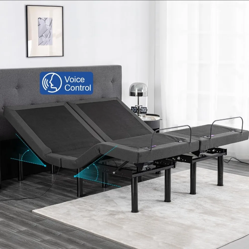 Full Adjustable Bed Base with Mattress, 14 Inch Grey Gel Memory Foam Medium-Firm Mattress in Box