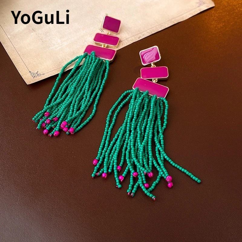 

Fashion Jewelry Vintage Temperament Long Beads Tassel Earrings For Women Party Gifts Simply Design Ear Accessories Hot Selling