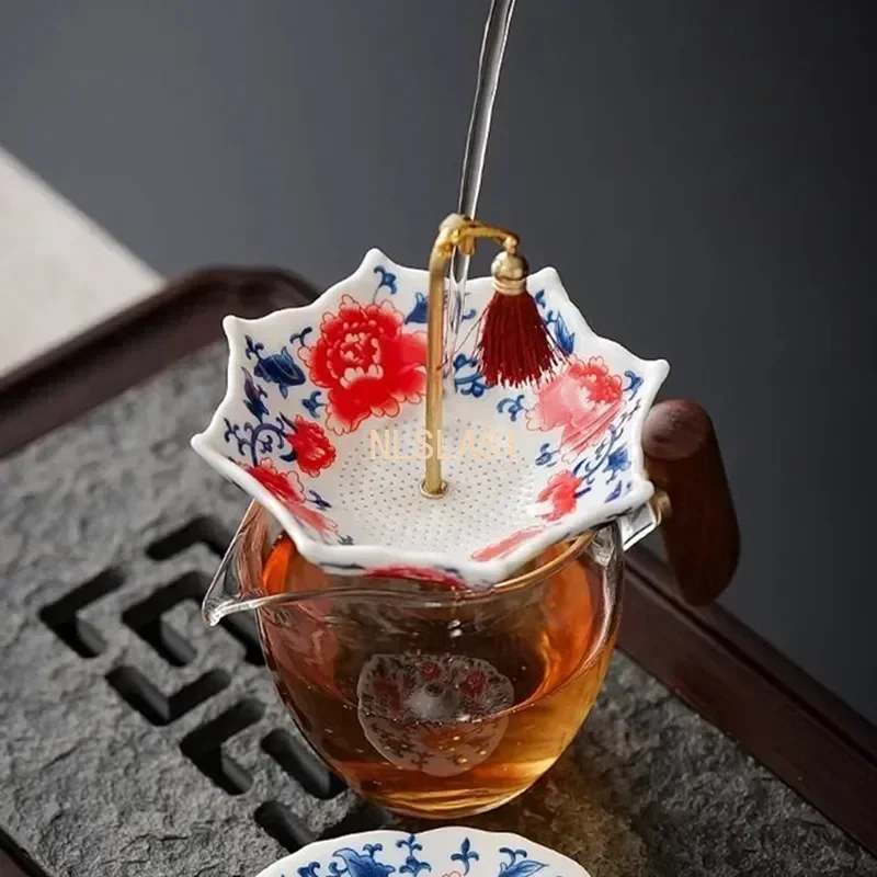 Creative Blue and White Porcelain Tea Strainer Ceramic Tea Filter Umbrella Shape Teaware Ceremony Accessories Tea Table Decor