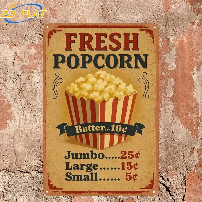 Butter Popcorn Metal Tin Sign 8x12 Inch 1Pcs Vintage Wall Art for Bar Garage Home Decor