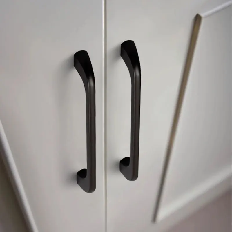 Black Grey Round Drawer Knobs Cabinet Handles Longer Wardrobe Pulls Modern Minimalist Kitchen Accessories Furniture Hardware