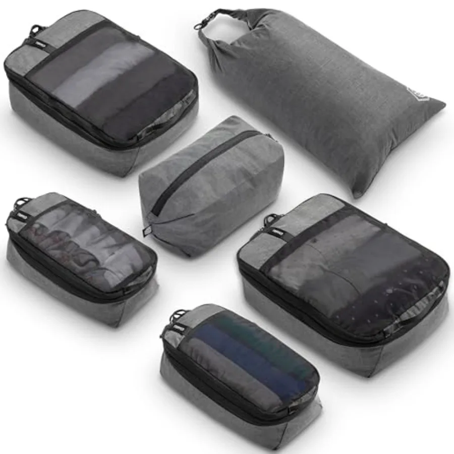 

Compression Packing Cubes for Travel 6-Piece Premium Set with Laundry Shoe Bag Grey Mesh Space Saving Organizer for Suitcase Ca