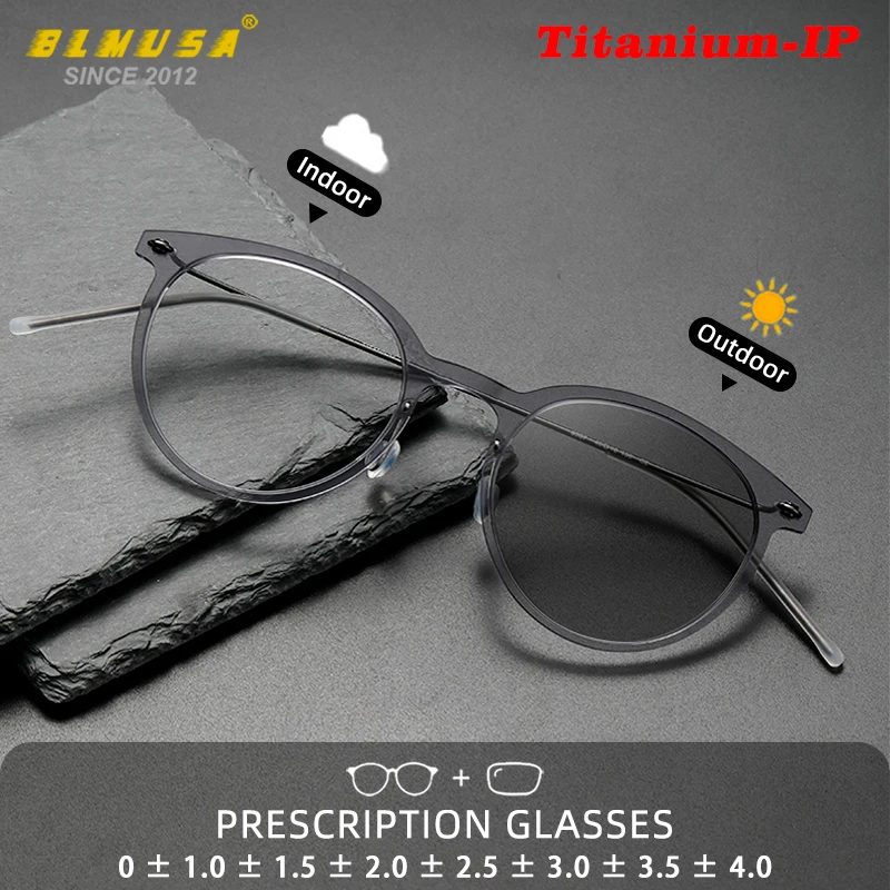 

BLMUSA Retro Pure Titanium Myopia Photochromic Frame Currents Unisex Reading Glasses High Prescription Glasses Can be Customised