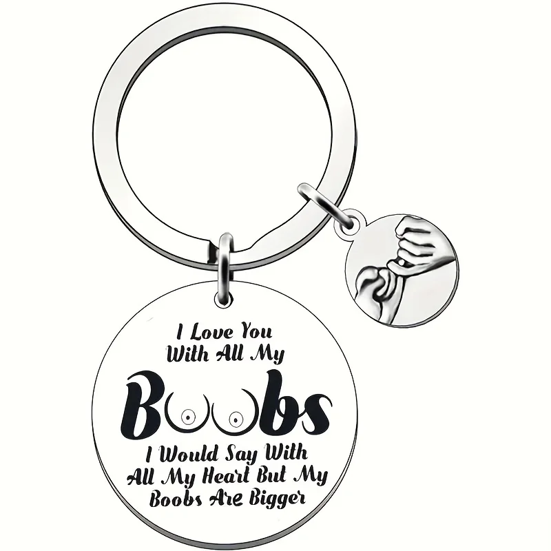 1pcs Engraved Boobs Stainless Steel Key Chain Valentine\'S Day Gift