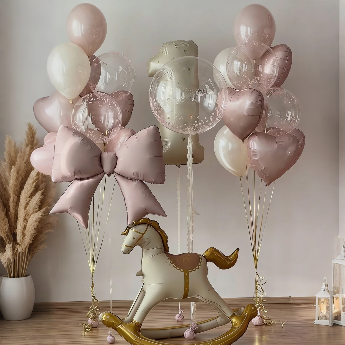 Großes Rosa Schleifen- und Rosa Liebespferd-Ballonset für Hochzeitsdekoration, Geburtstage und Rosa Themenpartys Dekorationszubehör – Detail 4