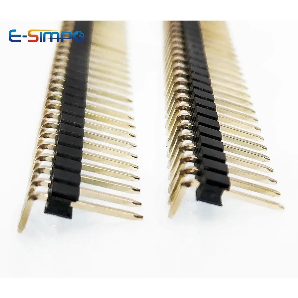 

100pcs 2.54mm Single Row Breakable 1X40P Right Angle R1 R2 SMT Board Spacer Gold-plate Male PCB Pin Header Strip Connector