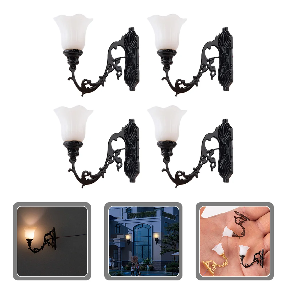 4 ชิ้น Dollhouse Wall Light Miniature Sconce ตารางโคมไฟเครื่องประดับ Miniatures โคมไฟ LED DIY ไฟเครื่องประดับภูมิทัศน์เล็กๆ