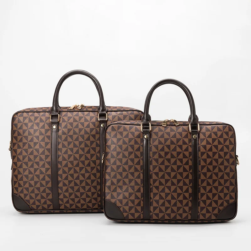 Fashion Plaid Design 14/16 Inch Laptop Handbag For Men Luxury Geometric Plaid Multifunction Female Briefcases Work Office Bag