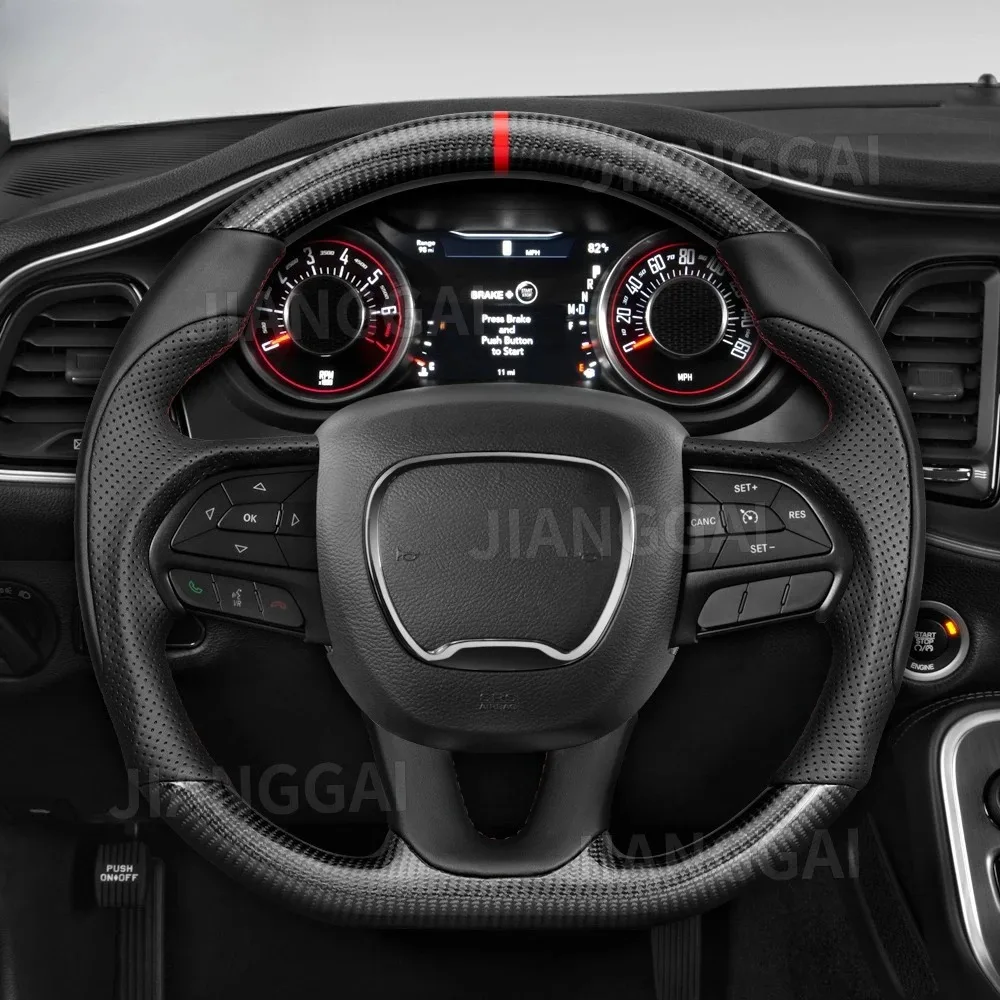 

Real Carbon Fiber Steering Wheel Red Stitch Fit For Dodge Challenger 2015-2024 Sport Perforated Leather Racing Steering Wheel
