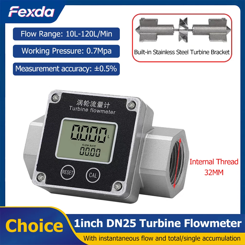 

1inch Electronic Turbine Flow Meter High Accuracy Stainless Steel Turbine Flowmeter DN25 for Water Diesel Gasoline Kerosene Fuel