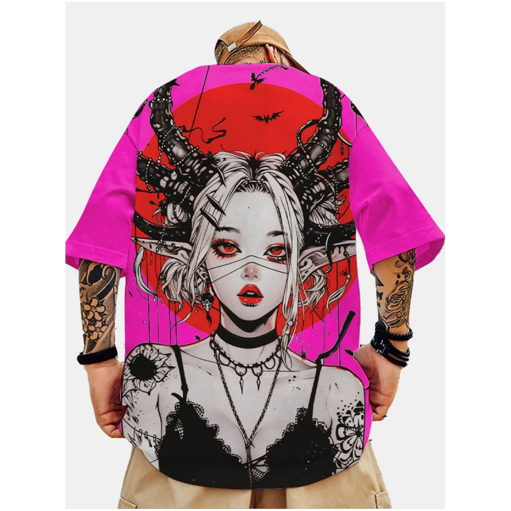 Japanese Anime Pattern Print Men\'s T-Shirt Tops Summer T-Shirt Short Sleeved Clothing Loose Oversized Casual Street Blouse Man