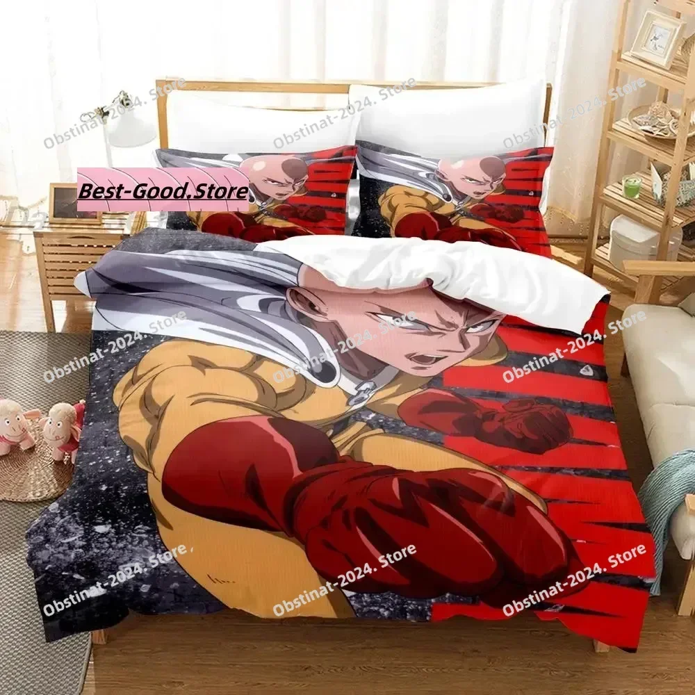 طقم سرير One Punch Man طقم سرير مفرد مطبوع مع كيس وسادة غطاء لحاف سرير ناعم فردي مزدوج كوين سوبر كينج مقاس