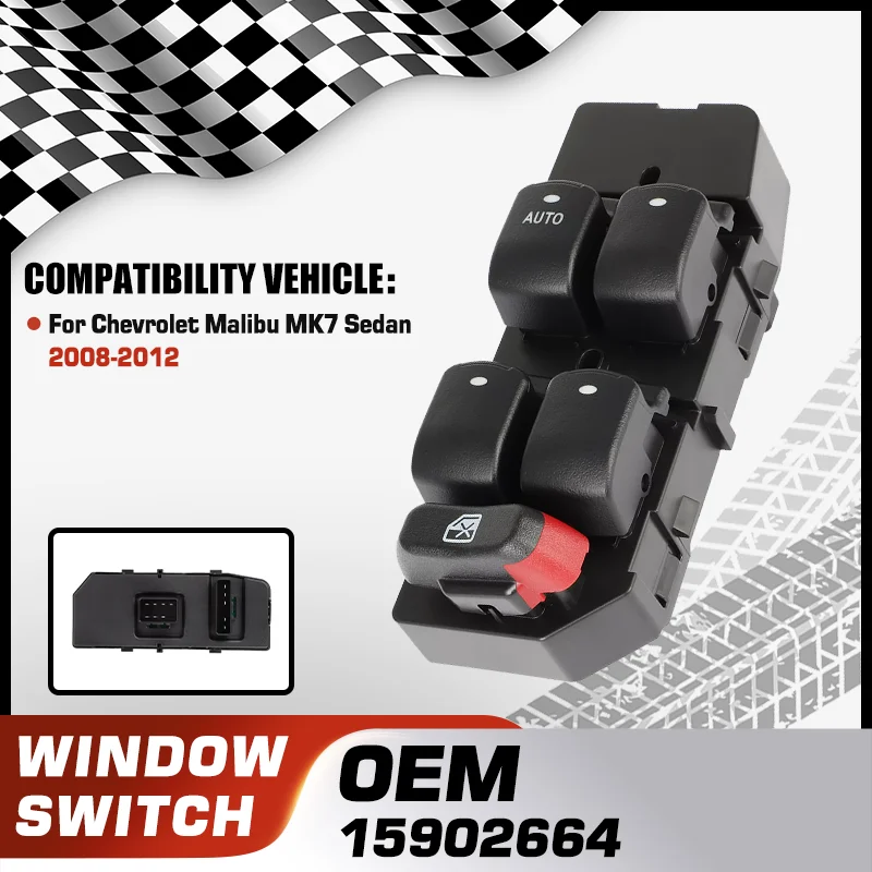 

15902664 For Chevrolet Malibu MK7 Sedan 2008-2012 Electric Power Window Lifter Master Control Switch Button 20807219 7+5 Pins