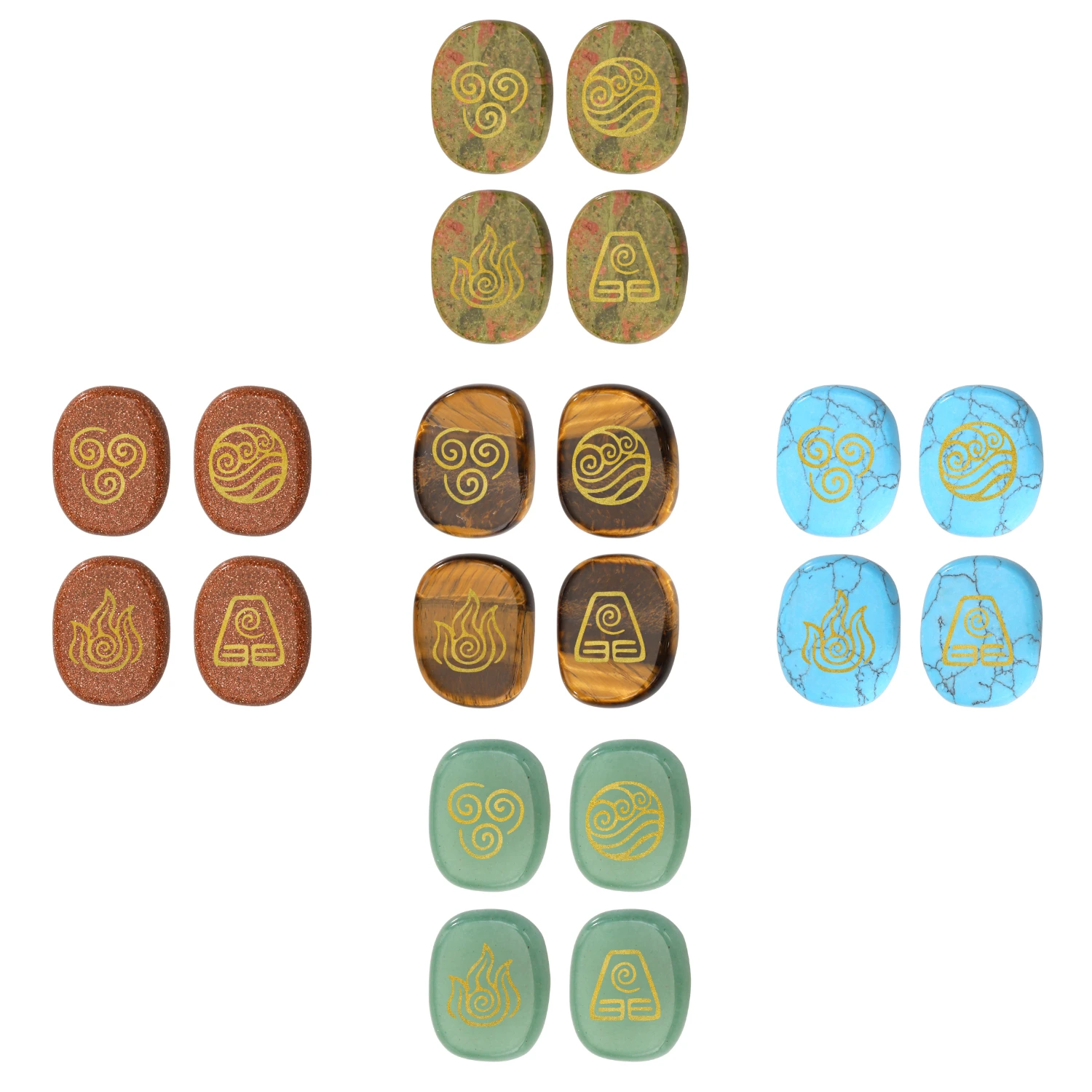 VGDS Hot 4Pcs/Sets Natural Crystal Quartz Gem Oval Universe Air Water Fire Earth Four Elements Symbol Energy Reiki Healing Stone