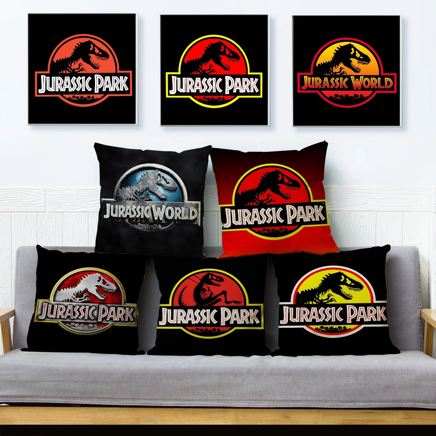

50 style Jurassic Park Logo Cushion Cover for Sofa Home Children Room Decor Dinosaur Print Pillowcase Polyester Pillow Case