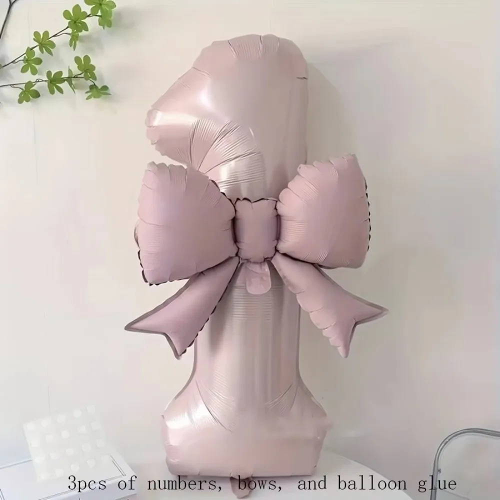 Large 40 Inch Number Digital 0-9 Balloon with Bowknot Anniversary Decoration Foil Balloons Cream Pink Birthday Party Balloons view 3