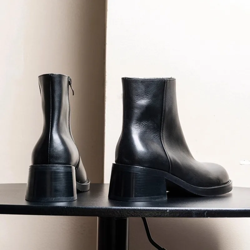 الموضة البريطانية مريحة غسلها جلد البقر حذاء من الجلد حذاء رجالي جلد طبيعي الجانب سستة عالية أعلى تشيلسي الأحذية الجلدية