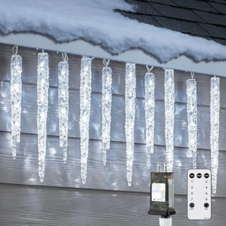 Icicle Lights for Outside with Remote Feet 150 LED Connectable Ice Shape Hanging Christmas Lights for Tree Patio Roof Holiday D